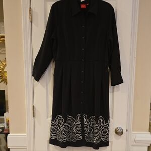 Oscar de la Renta Vintage Black Dress with White Floral Accents
